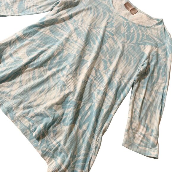 Chico's Blouse Sz 0 (Small) Aqua Blue Floral Tunic Soft Asymmetrical Beachy - Picture 4 of 15